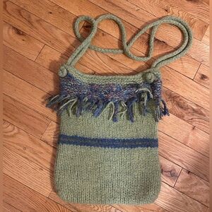 Handmade Green and Blue Knit Tote Bag